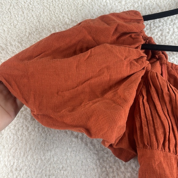 NWT Jonathan Simkhai Womens Orange Jacquard Linen Puff Sleeve Crop Top Size 8 - Picture 6 of 12